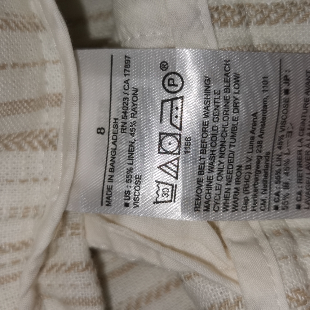 Paperbag Waist Striped Linen-Blend Womens pants. WIDE LEG - Picture 3 of 10